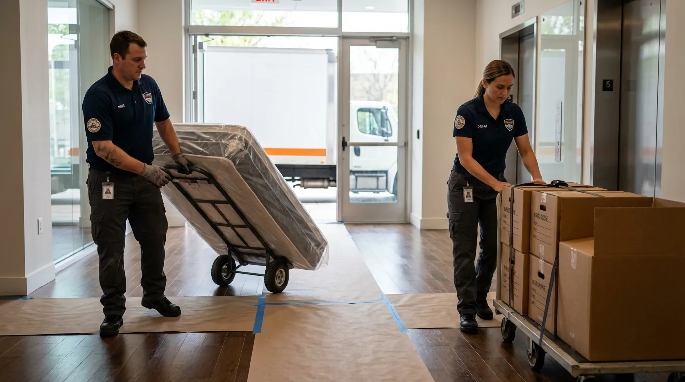 Professional apartment movers loading elevator in Palermo, CA